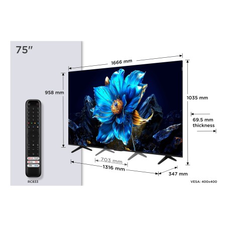 TCL 75P7K 75" 4K UHD Brushed Metal TV - Stunning Visuals & Modern Design - Item No. 5901292525910